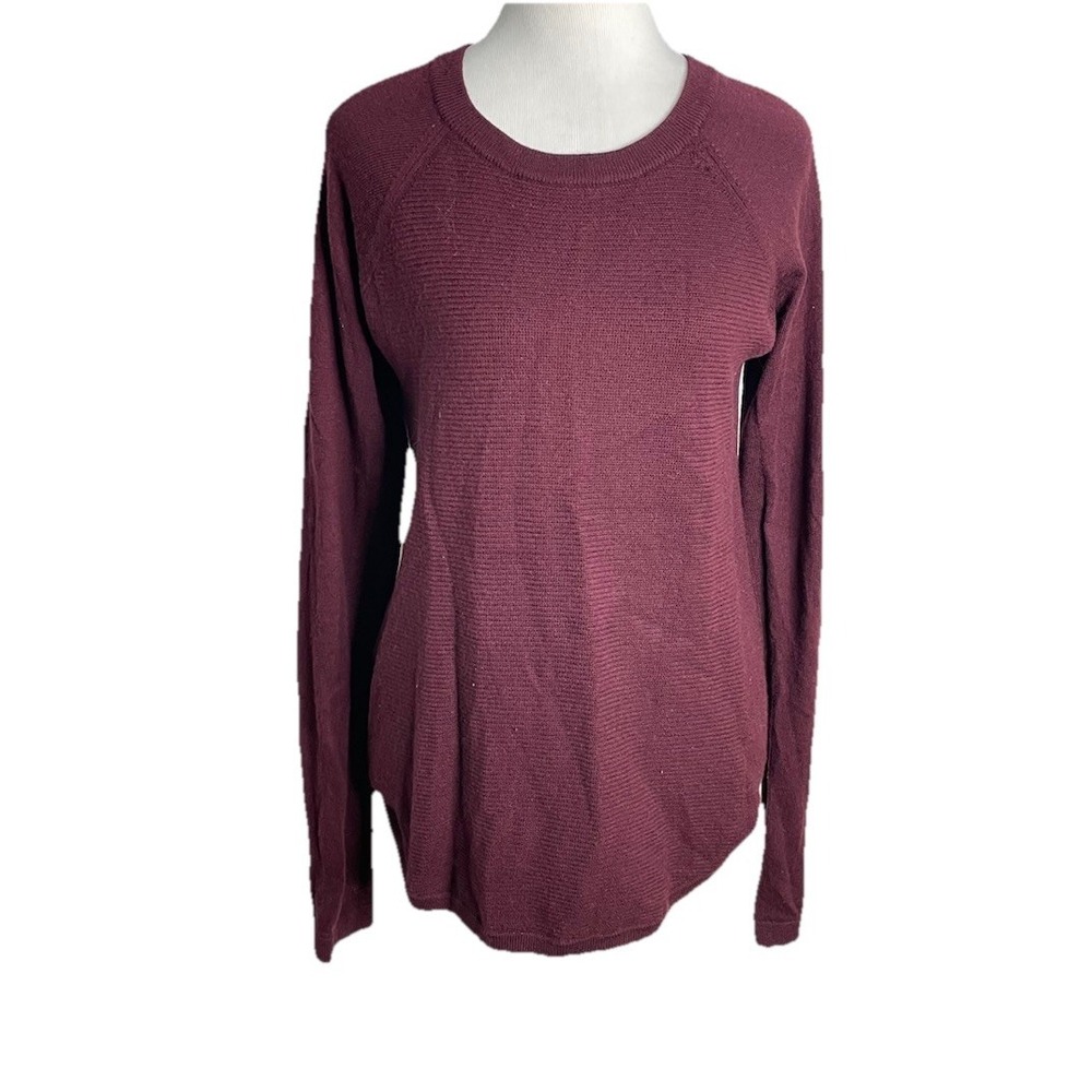 LULULEMON Sit In Lotus Sweater Merino Wool Long Sleeve Wine Maroon Thumbhole‎ 6